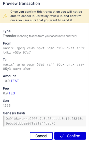 Transfer confirmation dialog